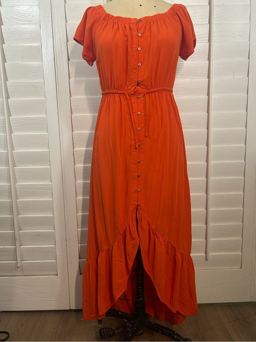 Cotton On Orange Off-Shoulder Button-Front Maxi Dress